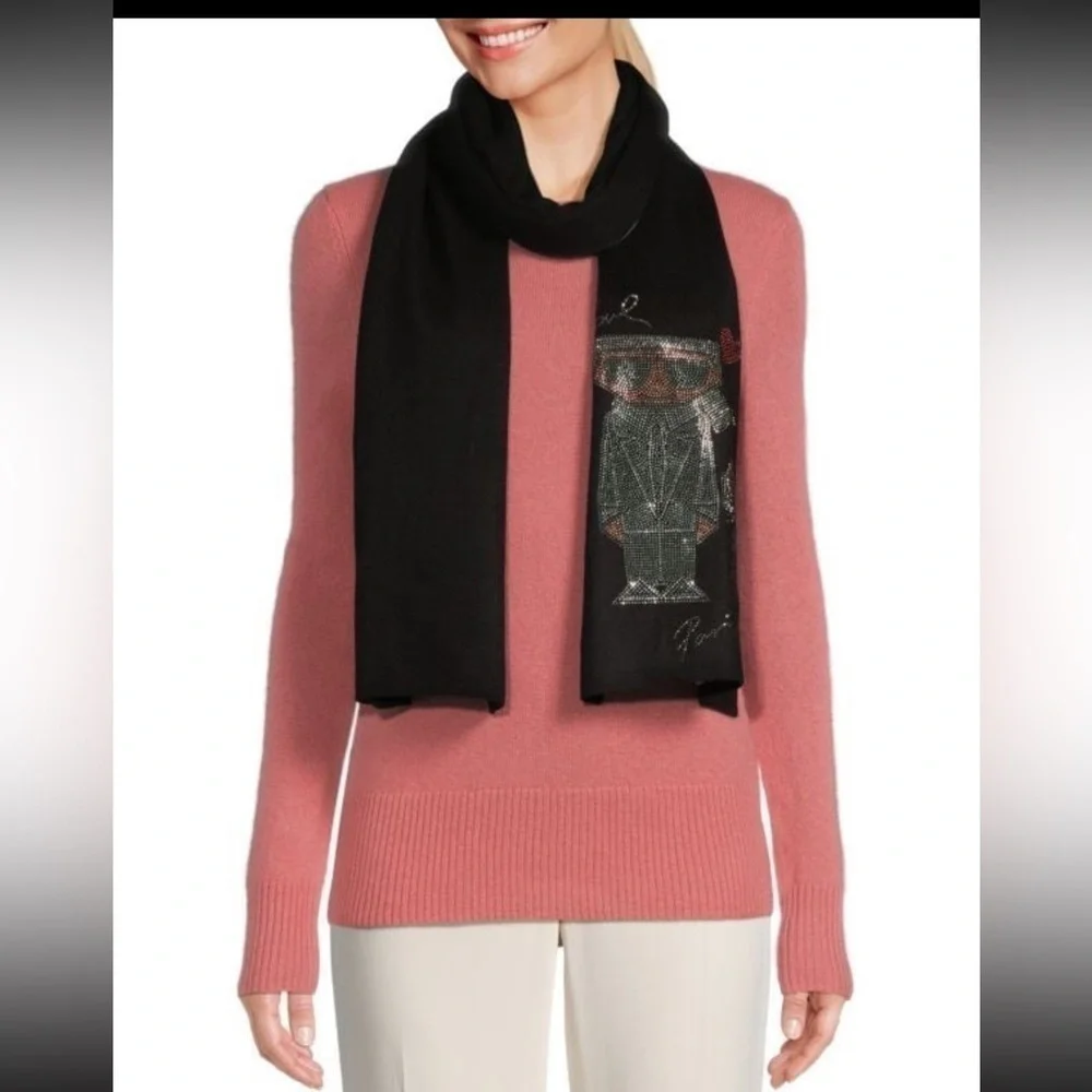 NWT Super cute CHOUPETTE AND KARL EMBELLISHED SCARF from KARL LAGERFELD PARIS.